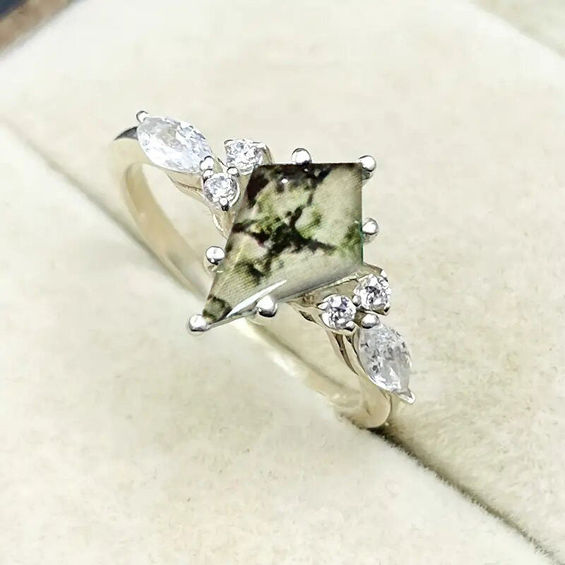 Quadrilateral Ring With Micro-pave Setting Featuring Simulated Natural Gemstones