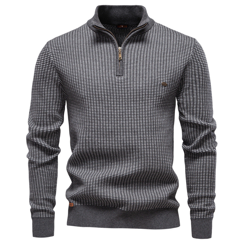 Mens Thickened Half-Zip Stand-Up Collar Casual Sweater