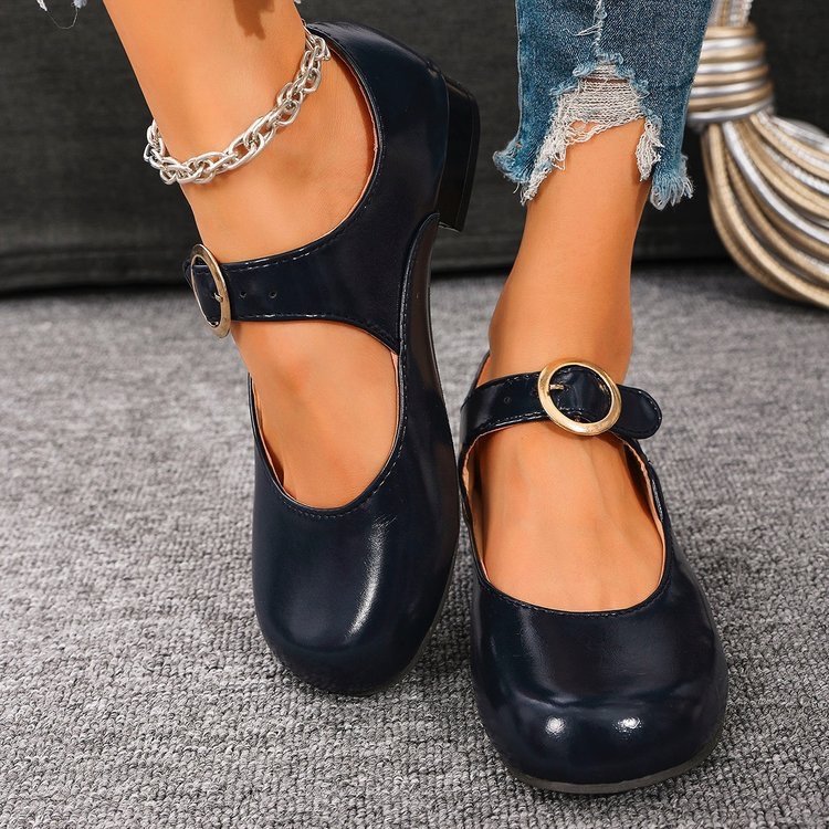 Patent Leather Round-toe Low-cut Low-heeled Shoes
