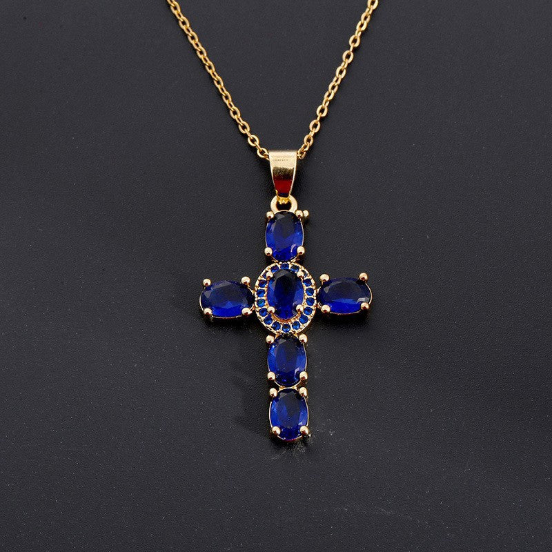 Fashionable Personalized Cross Pendant With Colorful Zircon