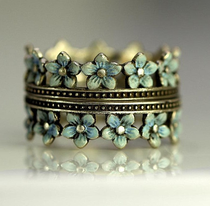 Fashionable Vintage Floral Crown Open Ring