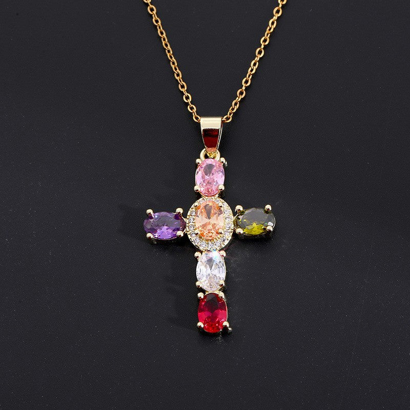 Fashionable Personalized Cross Pendant With Colorful Zircon