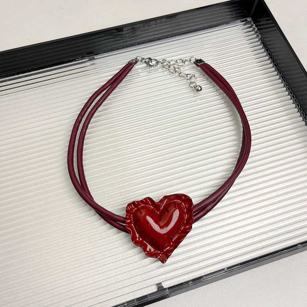Double-layered Red Heart Womens Personalized Clavicle Necklace