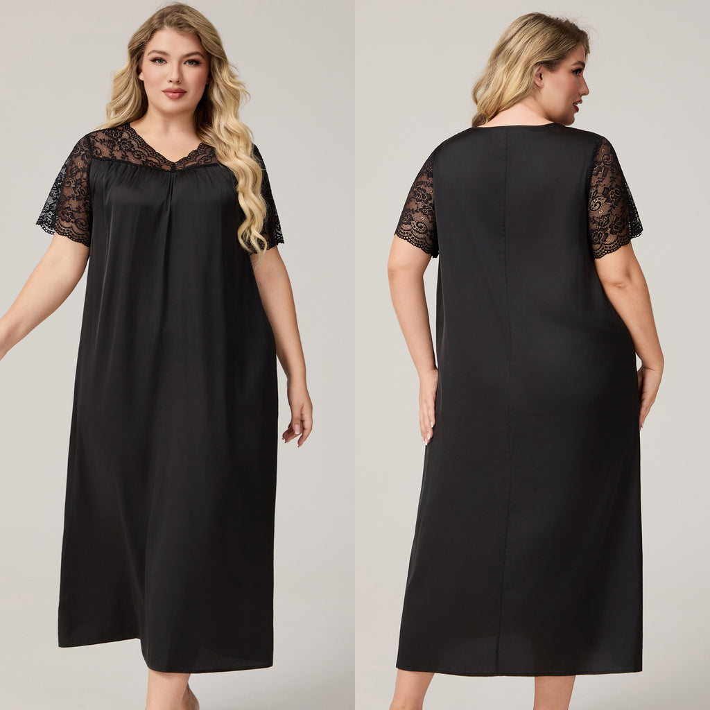 Womens Ice Silk Short-Sleeve Loose Casual Loungewear Dress