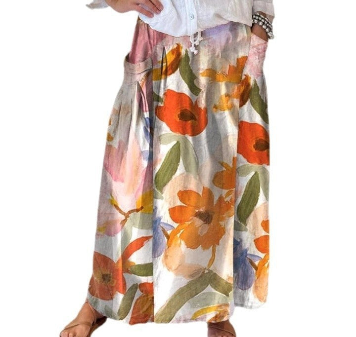 Casual Retro Floral Vacation Elegant Skirt For Spring And Summer