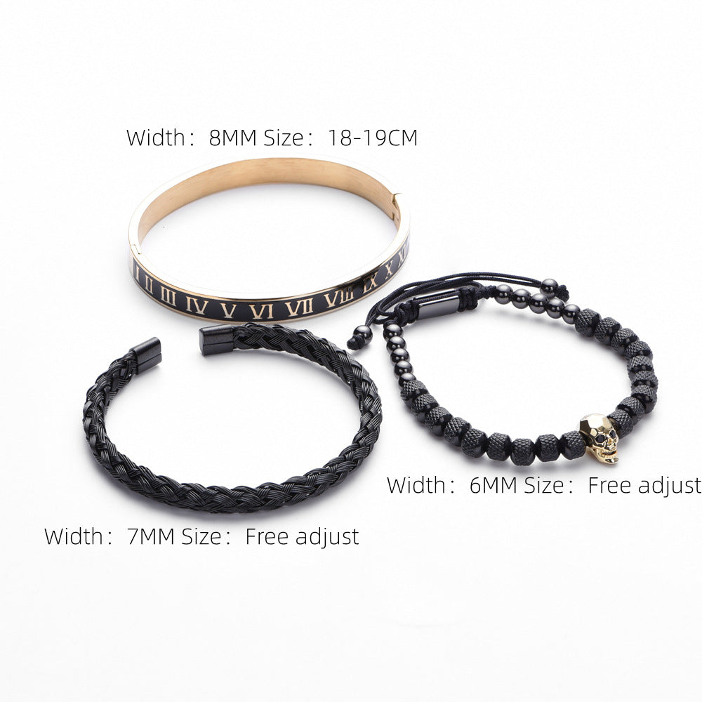 Cross-Section Ghost Head Braided Bracelet Set In Stainless Steel