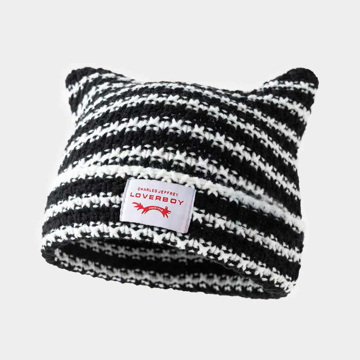 Handmade Knitted Striped Hat With Cute Cat Earscasual And Warm