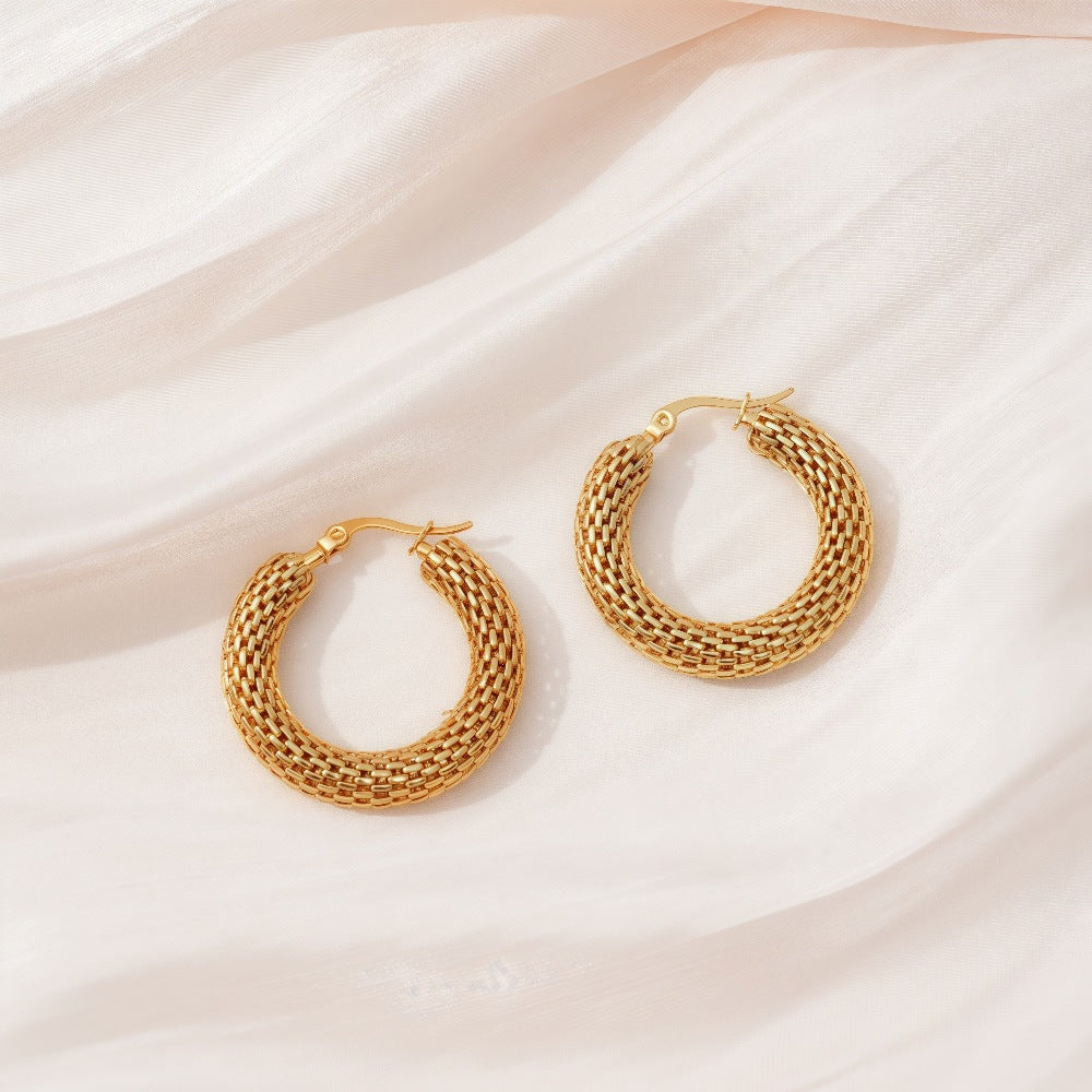 New Hollow Stainless Steel Earrings With A Lychee Grain Pattern