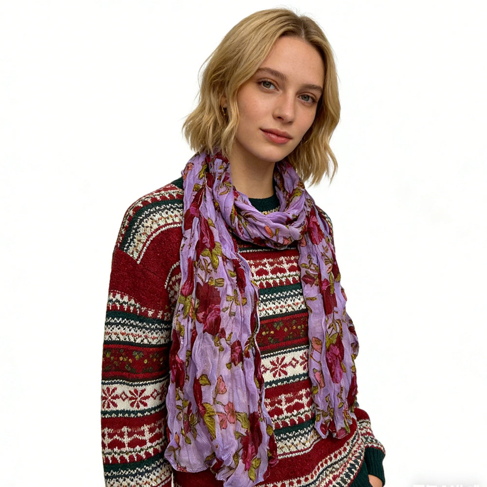 2pcs  Vibrant Crinkle Magenta Printed Polyester Texture Scarf,Versatile Everyday Scarf ,Pairs With All Casual Outfits,Office Appropriate Subtlety For Women Men