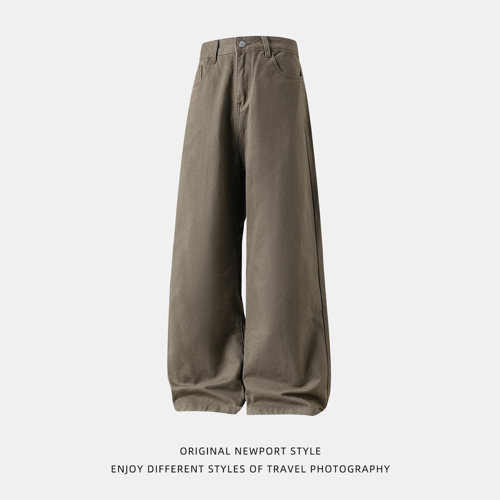 Textured Pure-cotton Slightly Elastic Trendy Vintage-style Trousers