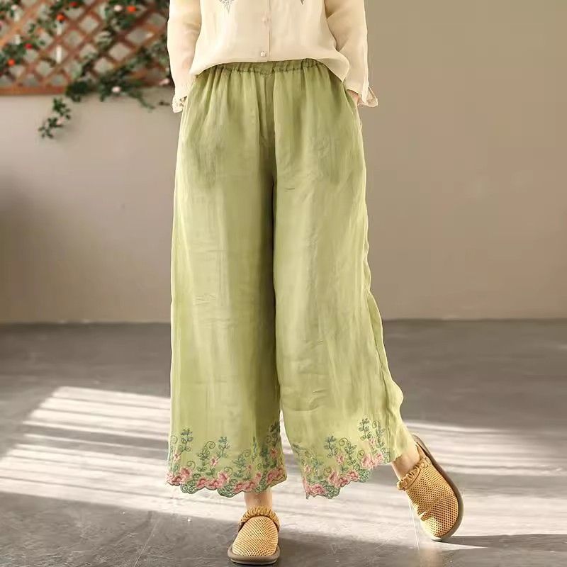 Summer Cotton-linen Wide-leg Pants For Women