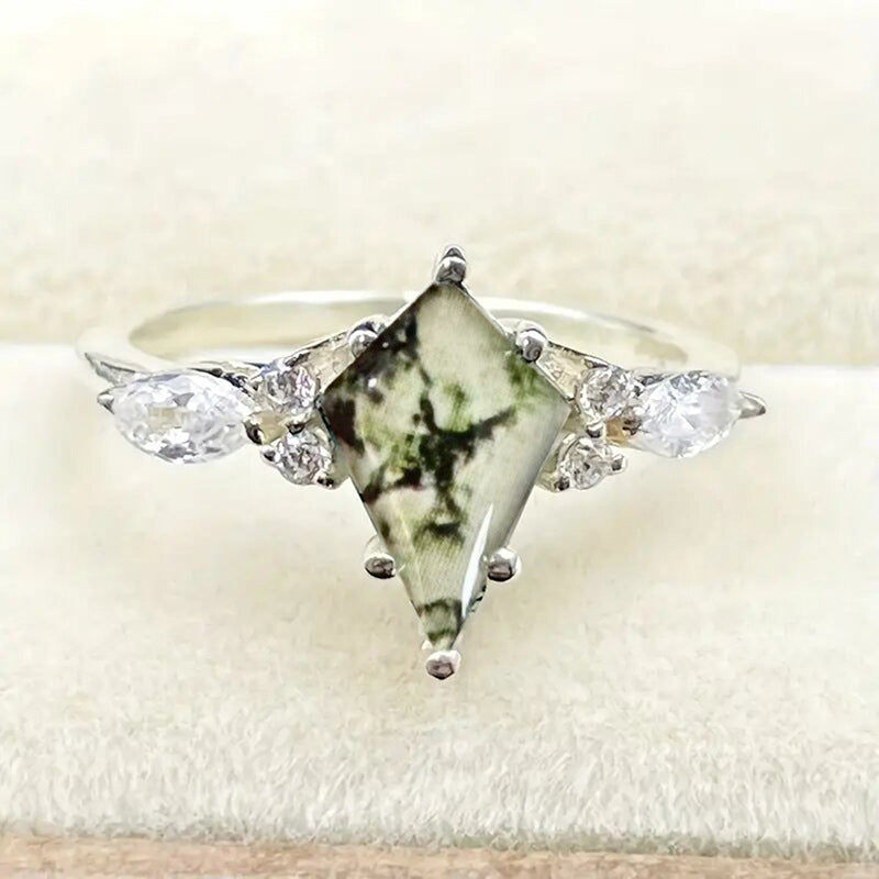 Quadrilateral Ring With Micro-pave Setting Featuring Simulated Natural Gemstones
