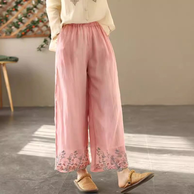 Summer Cotton-linen Wide-leg Pants For Women