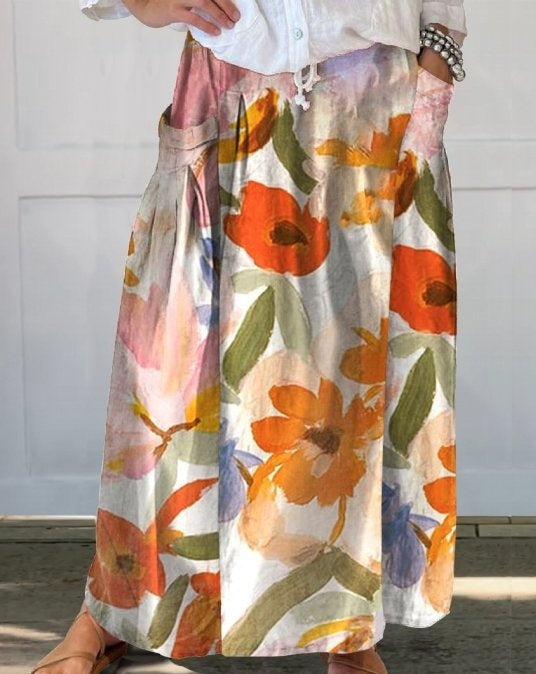 Casual Retro Floral Vacation Elegant Skirt For Spring And Summer