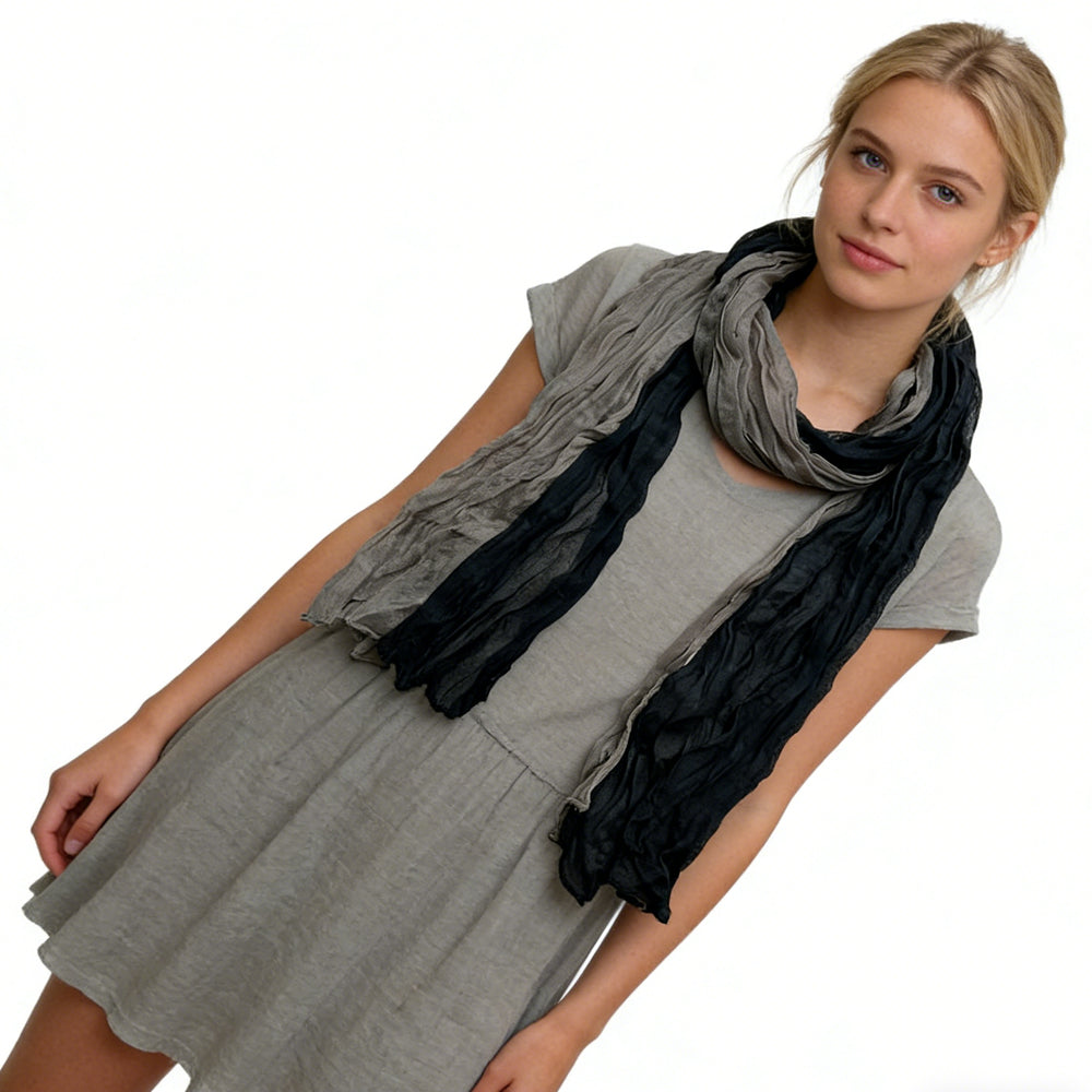 2pcs Textured Casual Scarf ,Khaki Black Crinkle Scarf ,vacation,daily Life,evening Party,Office Appropriate Subtlety For Women Men,for Casual Outfits