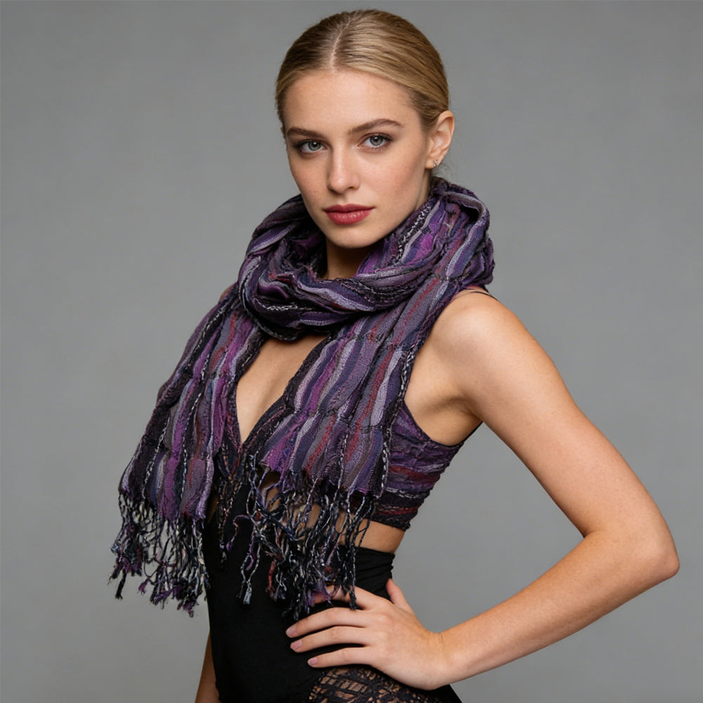 2pcs Royal Purple Jacquard Pattern Scarf,Regal Textured Scarf ,Luxe Look For Evening Wear,Scarf,vacation,daily Life,evening Party,Office Appropriate Subtlety For Women Men
