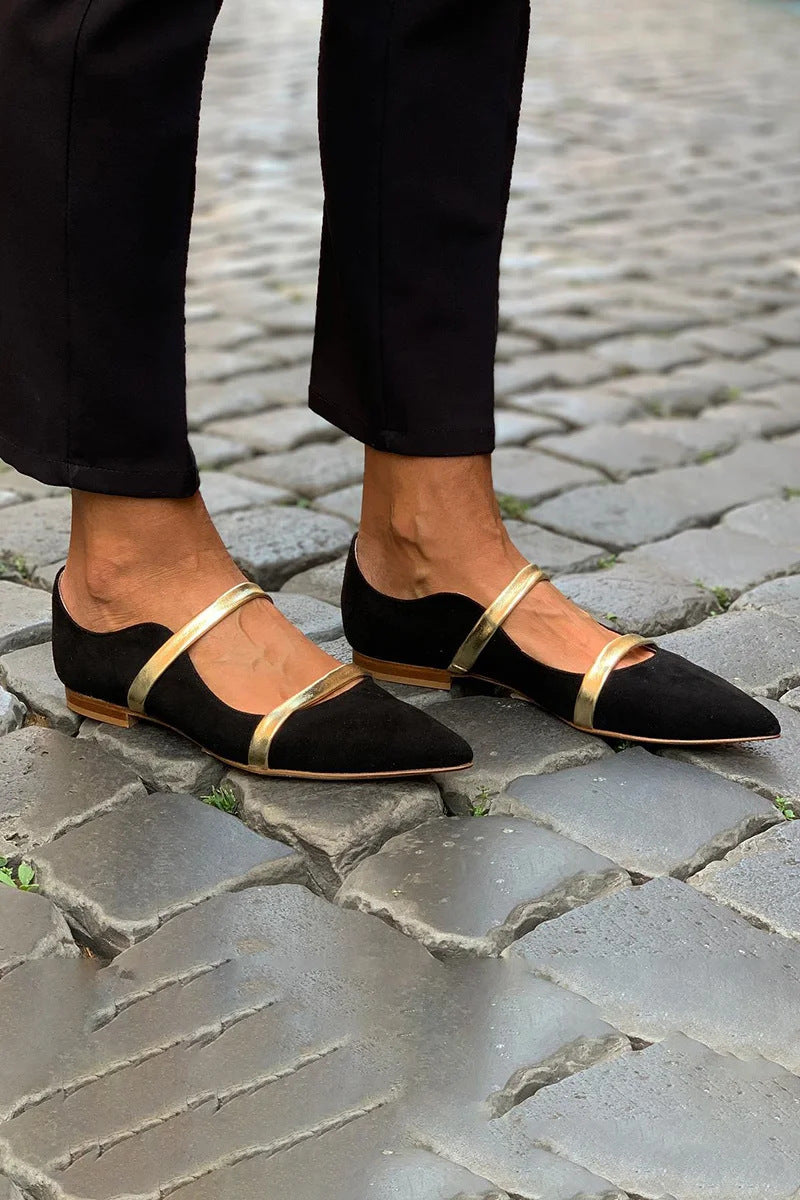 Womens Pointed-toe Low-cut Suede Shoes With Two Thin Straps