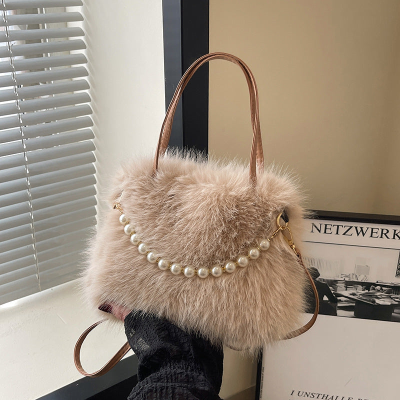 Womens Versatile Fashionable Furry Tote Bag