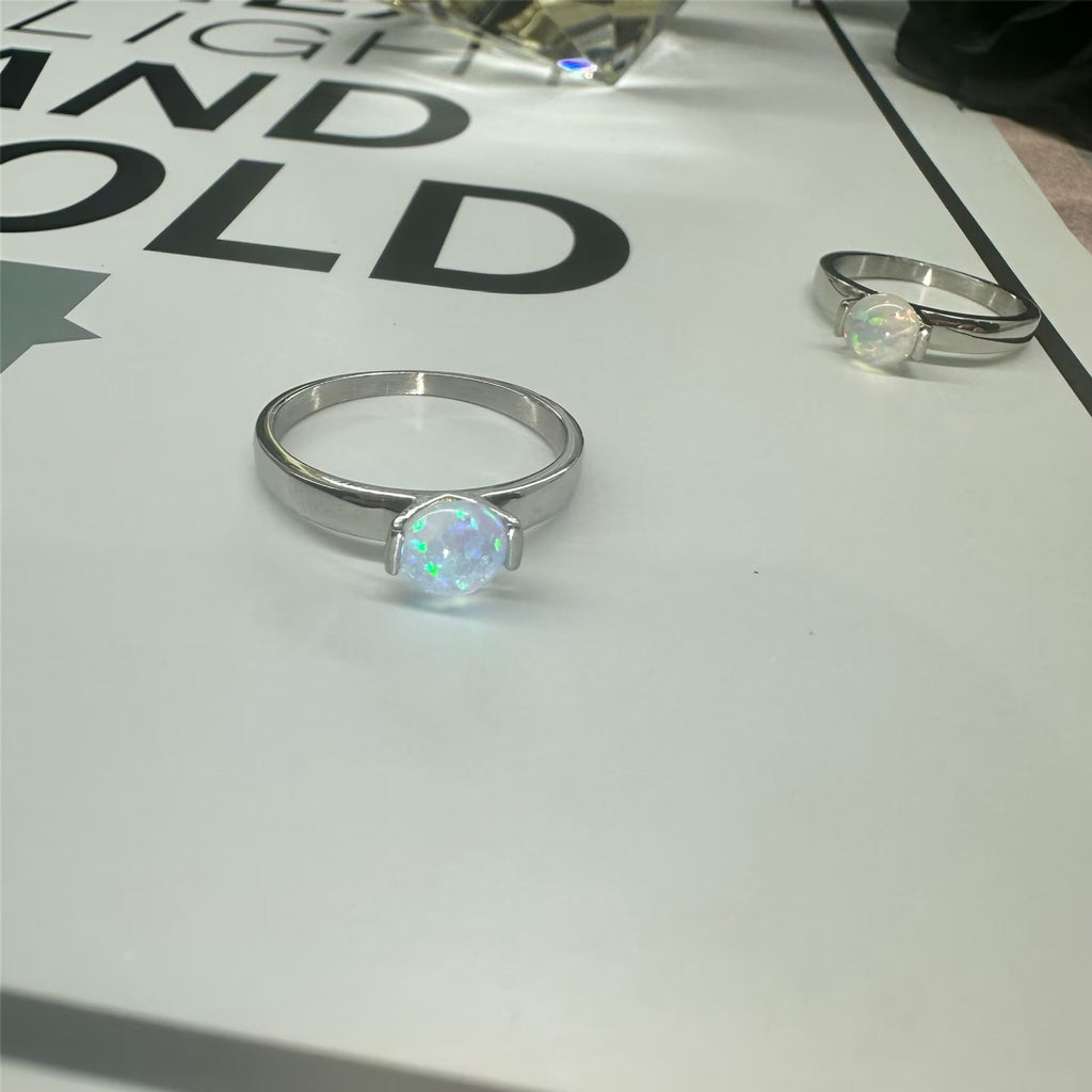 Fashionable Aquamarine Opal Titanium Ring