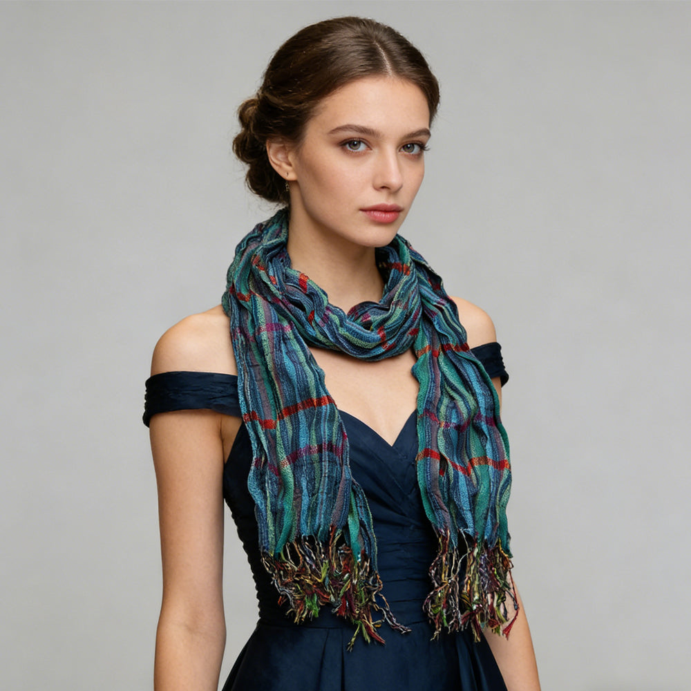 2pcs  Extra Length Navy Jacquard Heavy Textured Scarf ,vacation,daily Life,evening Party,Office Appropriate Subtlety For Women Men