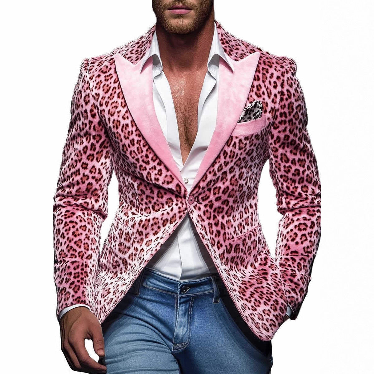 European And American-style Slim-fit Leopard-print Two-piece Suit
