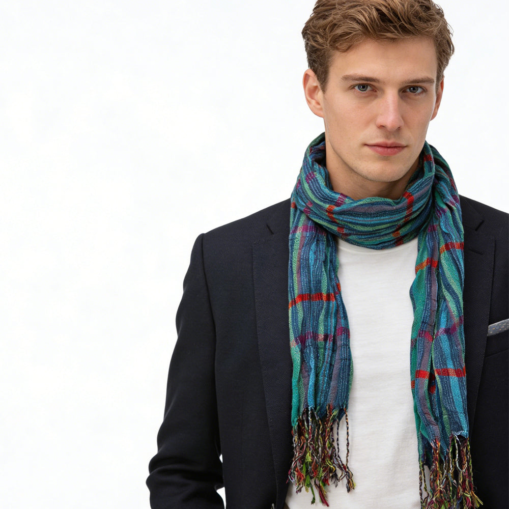 2pcs  Extra Length Navy Jacquard Heavy Textured Scarf ,vacation,daily Life,evening Party,Office Appropriate Subtlety For Women Men