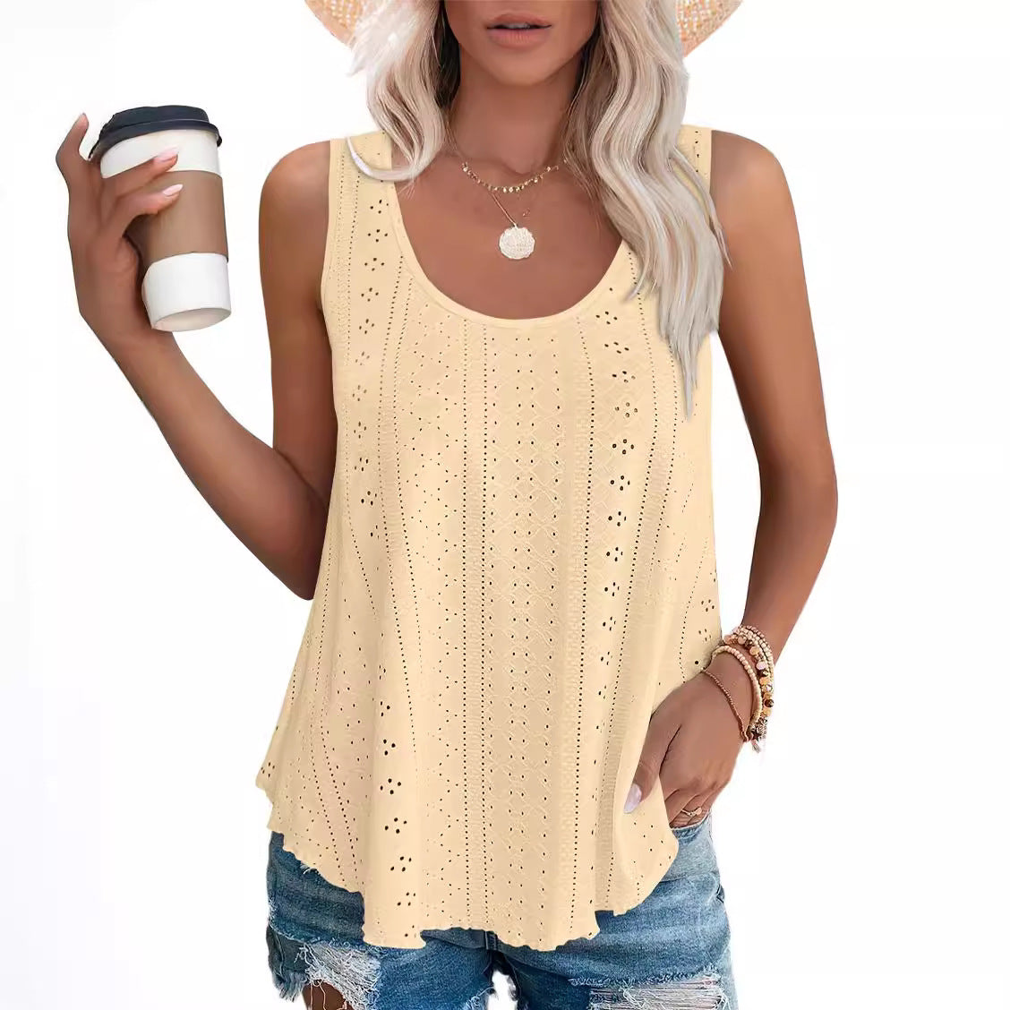 Crew-neck Loose-fitting Sleeveless T-shirt Top
