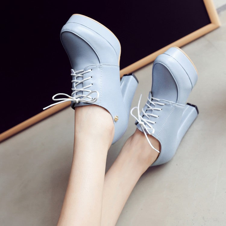 Womens Chunky-heeled Lace-up Pumps