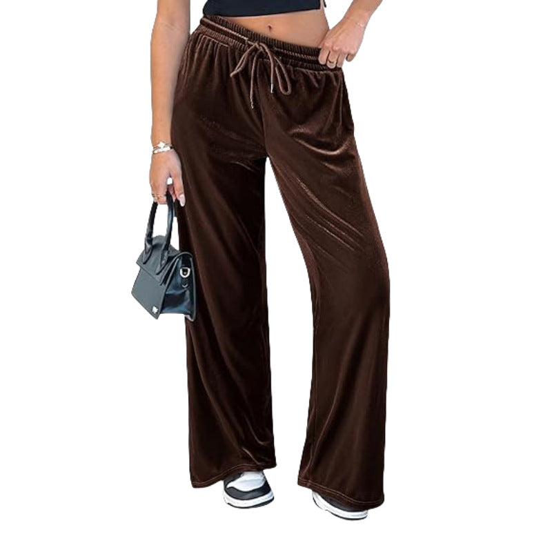 Velvet Pants With A Drawstring Waist And Wide Legs
