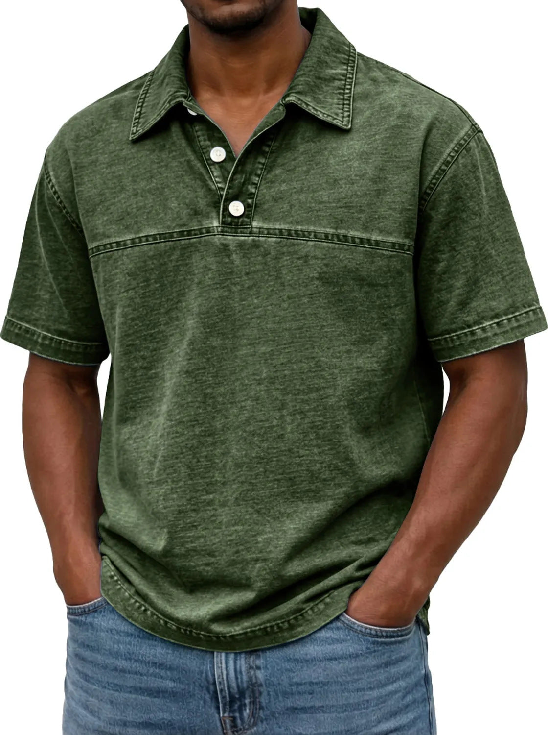 Mens Stylish Solid-color Vintage Short-sleeve Lapel Polo Shirt