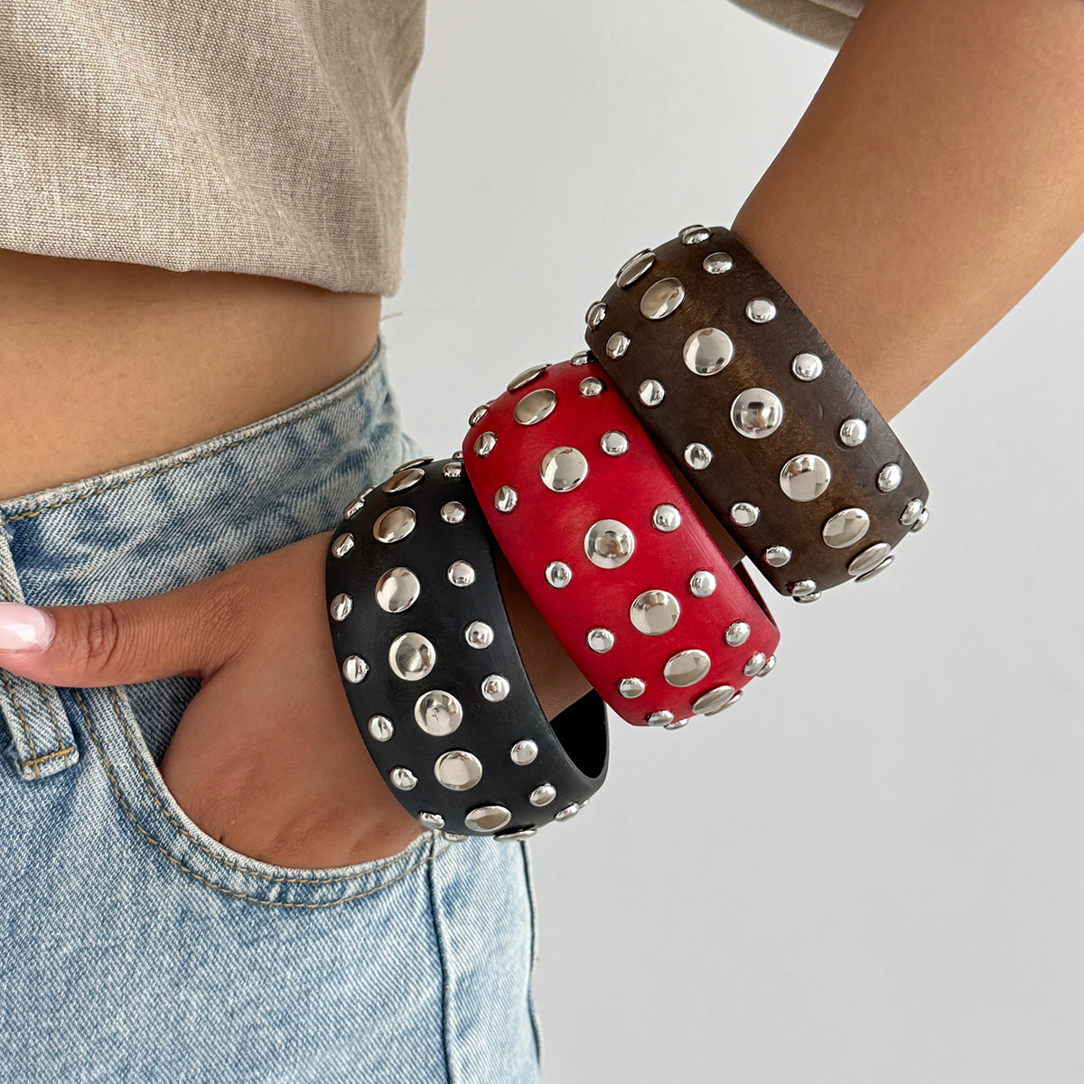 Punk-style Trendy Geometric Circular Wooden Bracelet