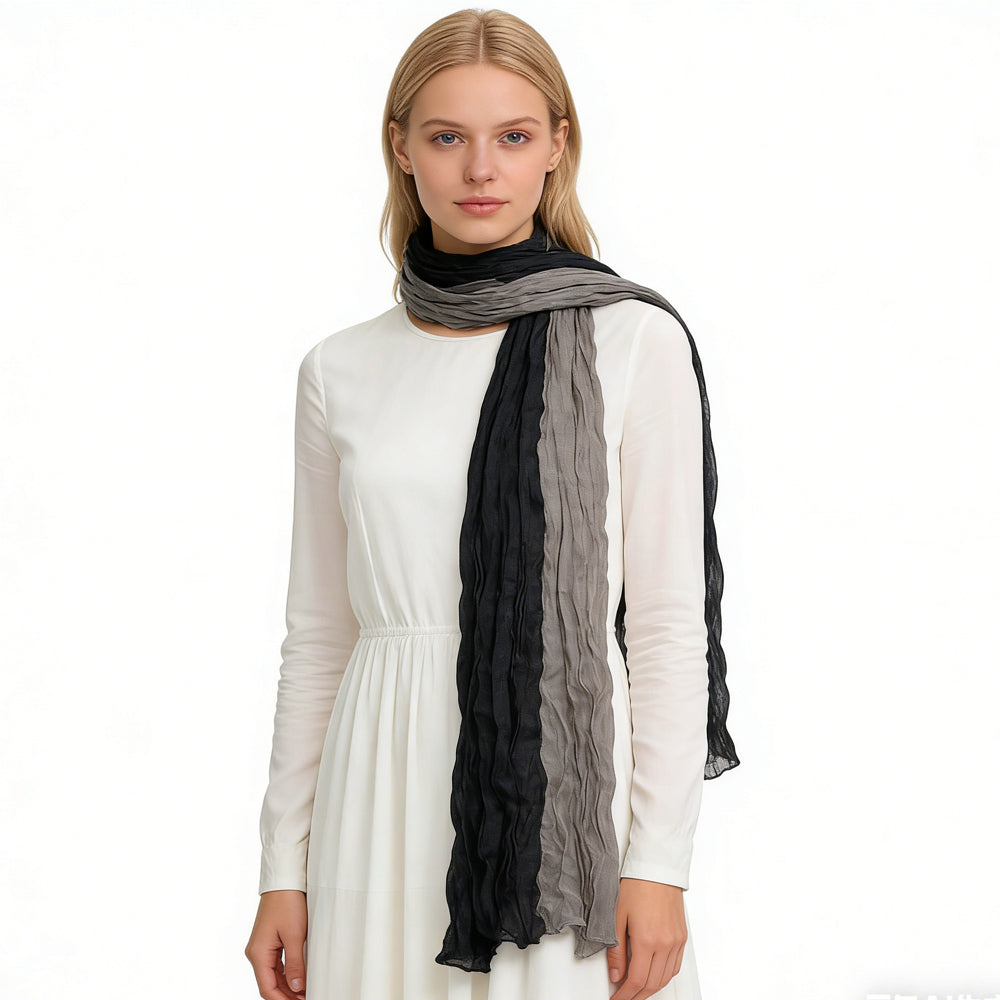 2pcs Textured Casual Scarf ,Khaki Black Crinkle Scarf ,vacation,daily Life,evening Party,Office Appropriate Subtlety For Women Men,for Casual Outfits