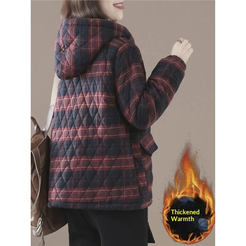 Short Cotton-padded Coat In Plaid For Fall And Winter