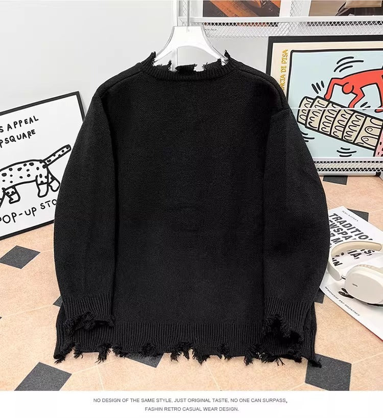 Mens Heavyweight High-street Half-zip Distressed Sweater In American Style