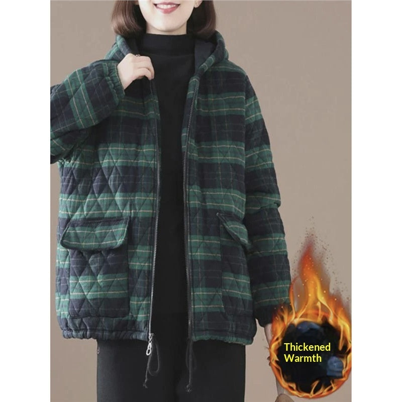 Short Cotton-padded Coat In Plaid For Fall And Winter
