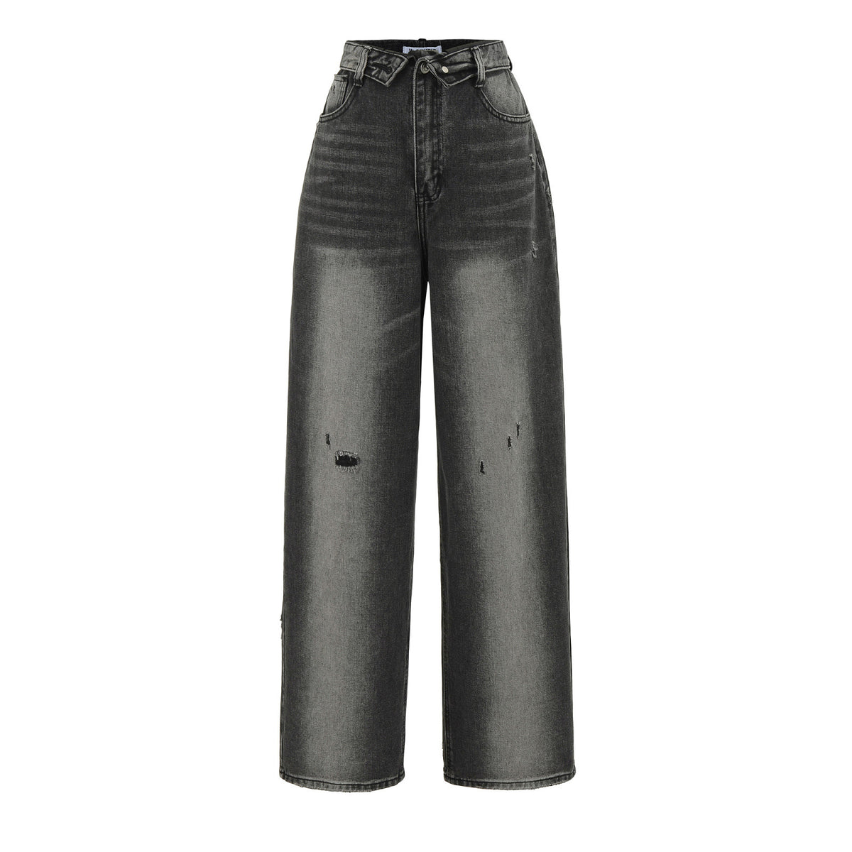 Niche High-waisted Wide-leg Pants With A Curled Hem For Women