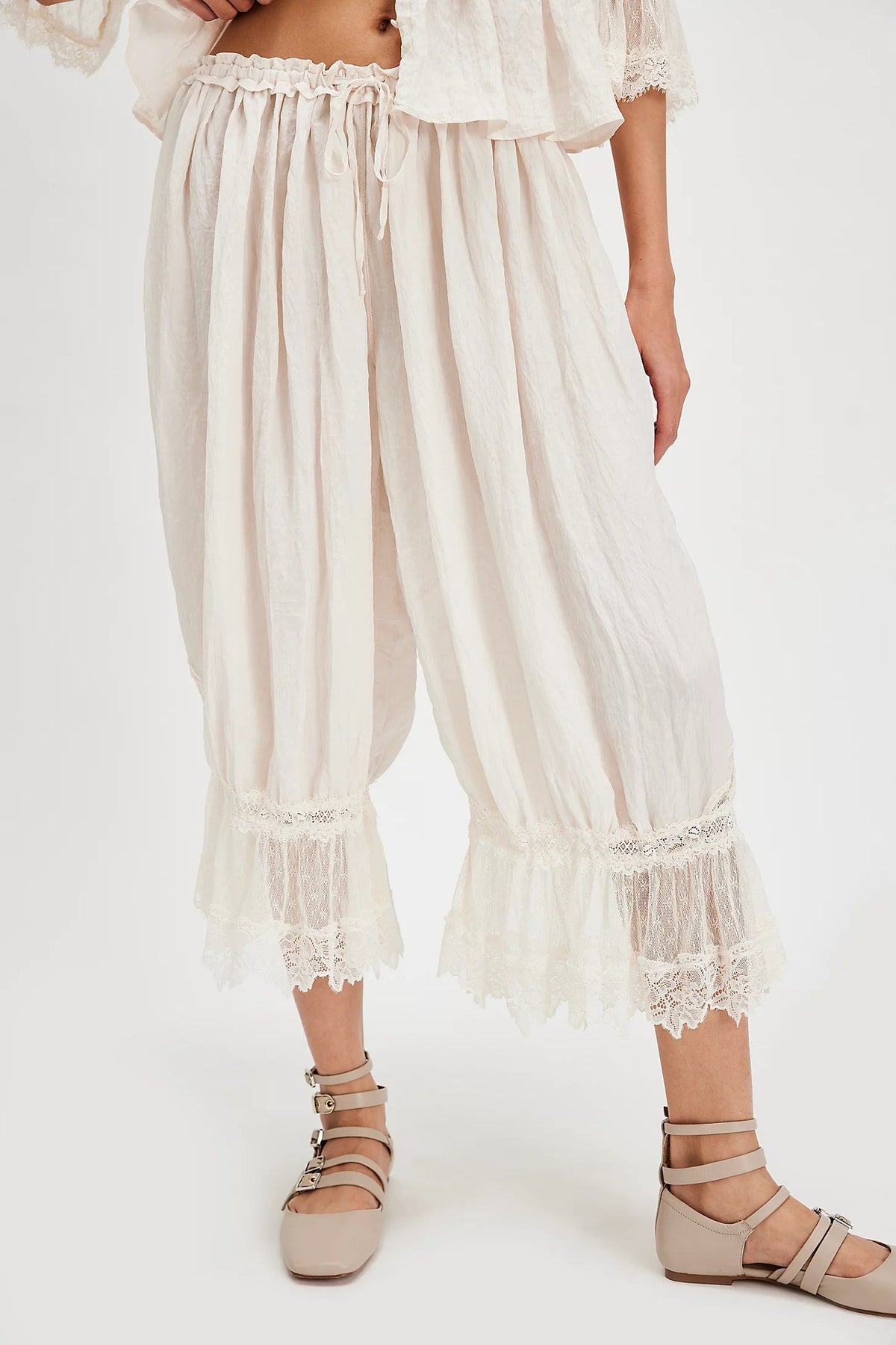 Womens Hollowed-Out Lace-Laced Loungewear Mid-Length Pants