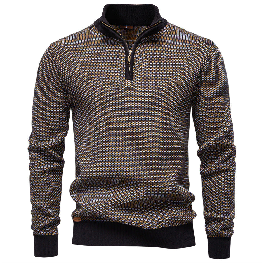 Mens Thickened Half-Zip Stand-Up Collar Casual Sweater