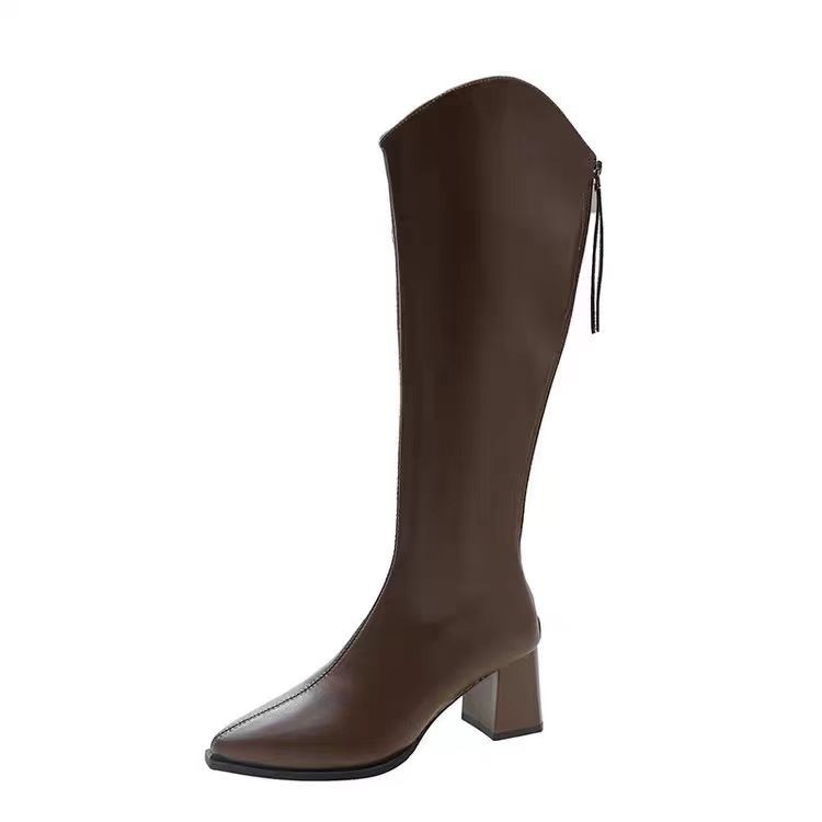 FallWinter Plus-Size Womens Chunky-Heel Pointed-Toe Mid-Calf Fashion Boots In A Casual Style
