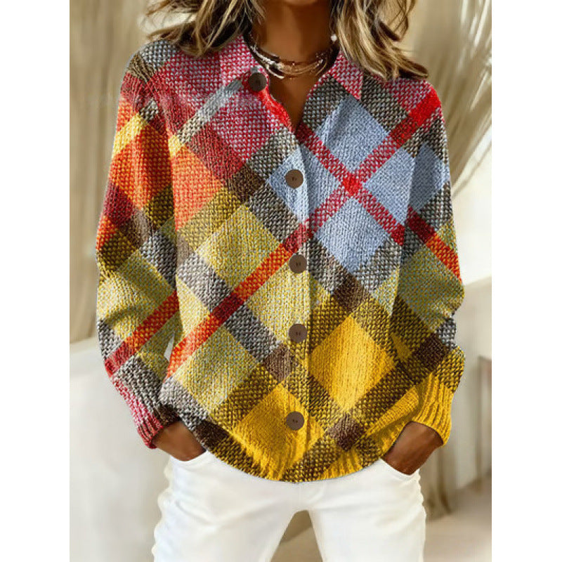 Womens Loose-Fit Long-Sleeve Shirt With A Bold Colorful Plaid Print