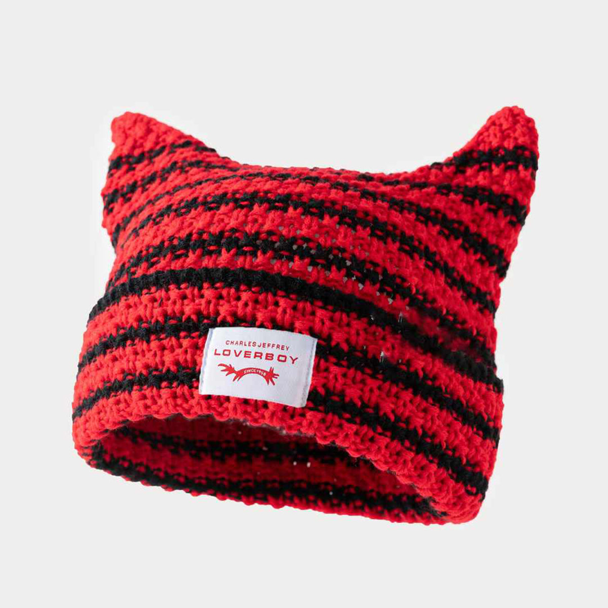 Handmade Knitted Striped Hat With Cute Cat Earscasual And Warm
