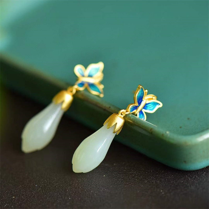Chinese-style Retro Enamel Butterfly Stud Earrings For Women