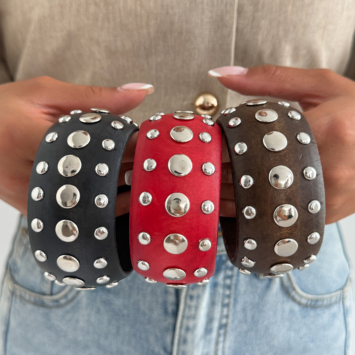 Punk-style Trendy Geometric Circular Wooden Bracelet