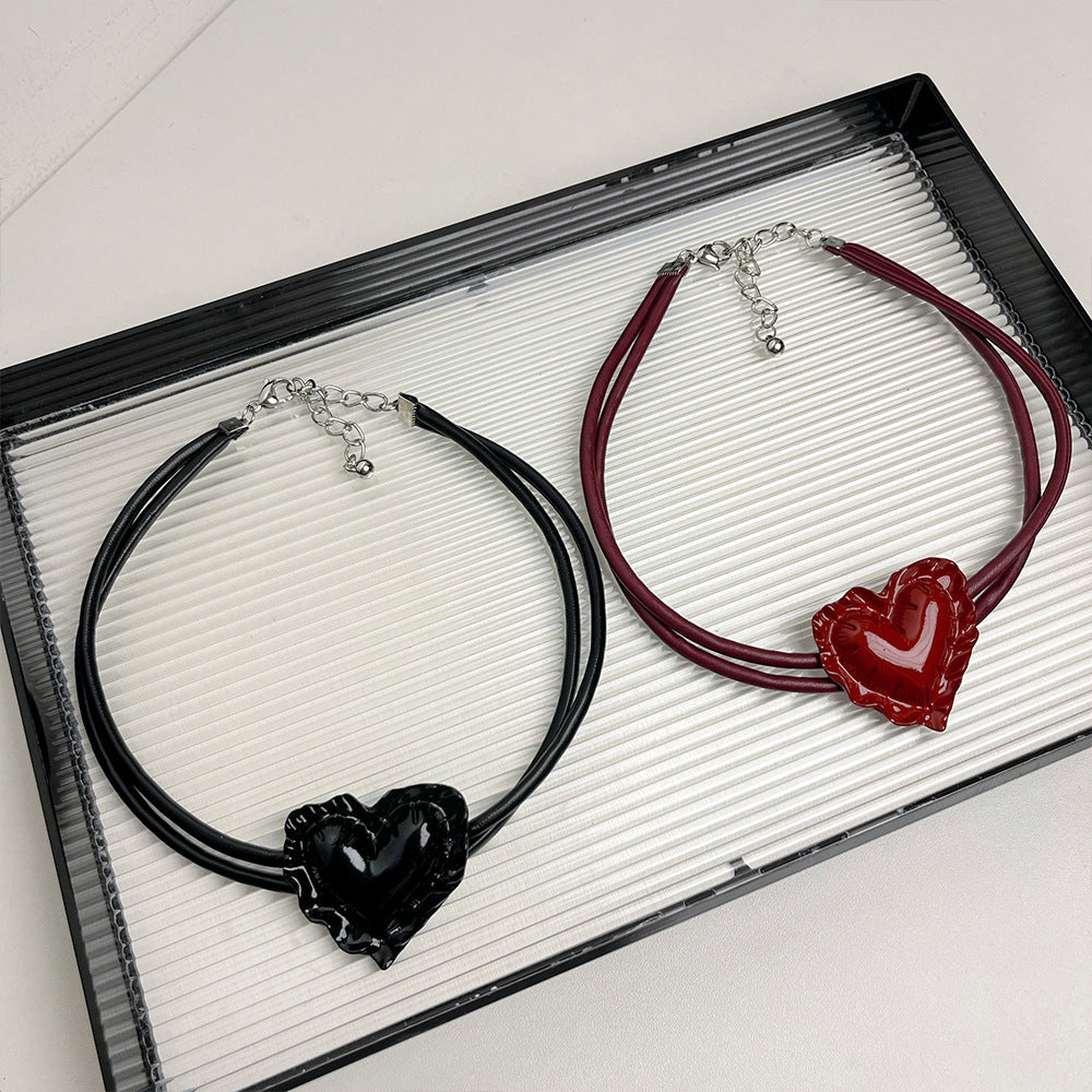Double-layered Red Heart Womens Personalized Clavicle Necklace