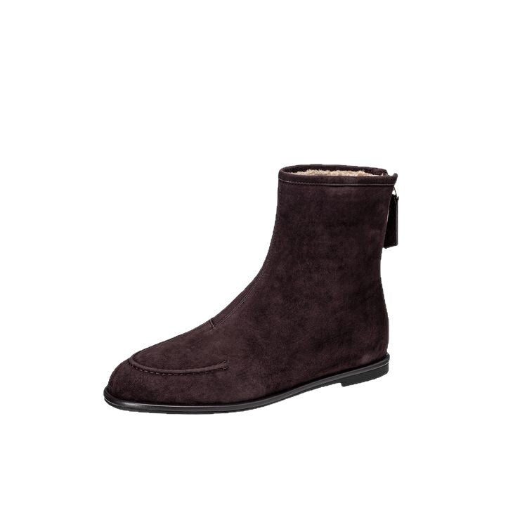 Womens Fleece-Lined Thick Simple Stylish Round-Toe Low-Heel Ankle Boots For FallWinter