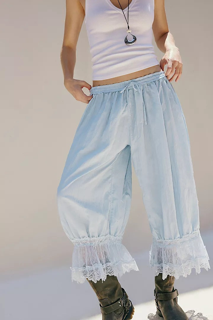 Womens Hollowed-Out Lace-Laced Loungewear Mid-Length Pants