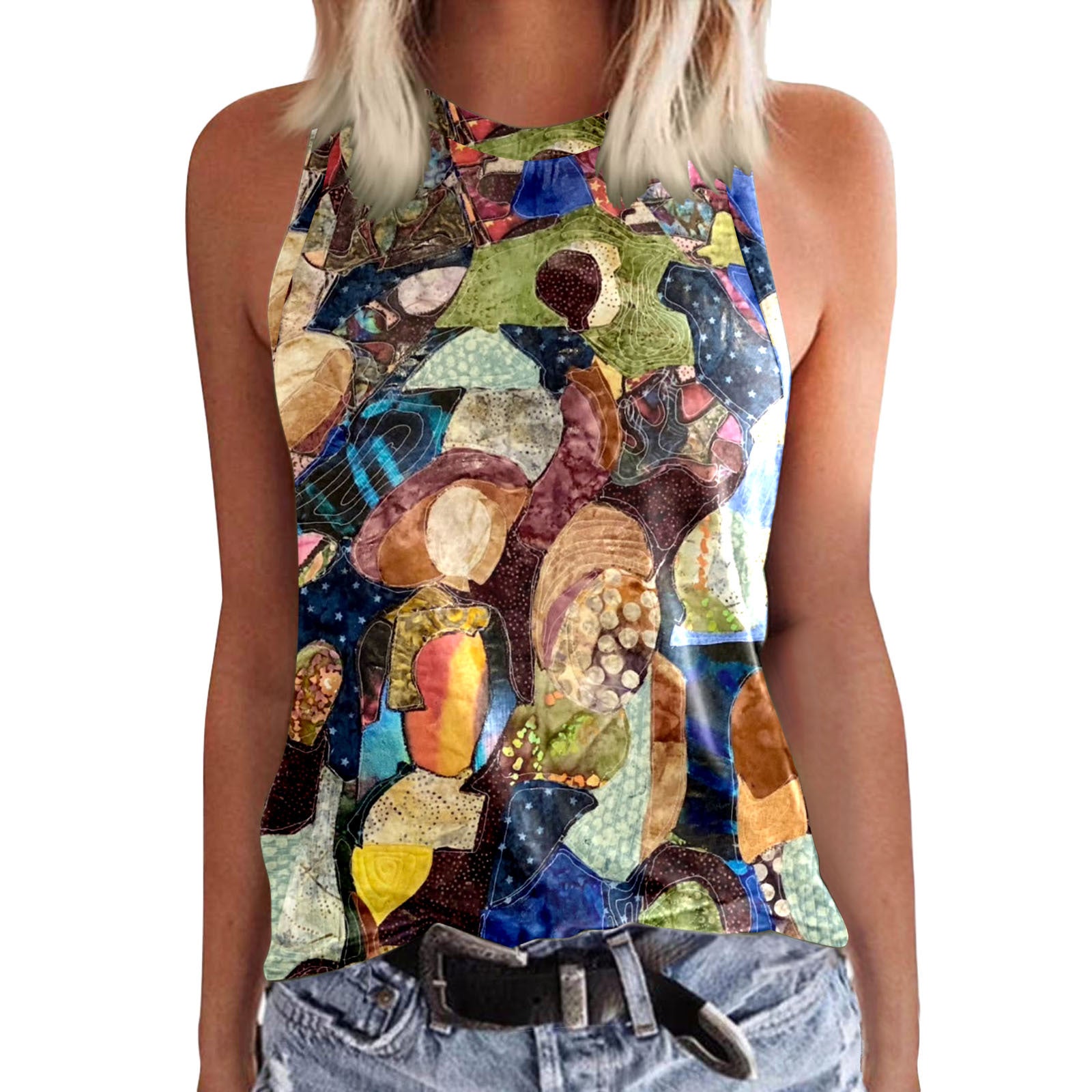 New Womens Crew-neck Tank Top With 3D Digital Print