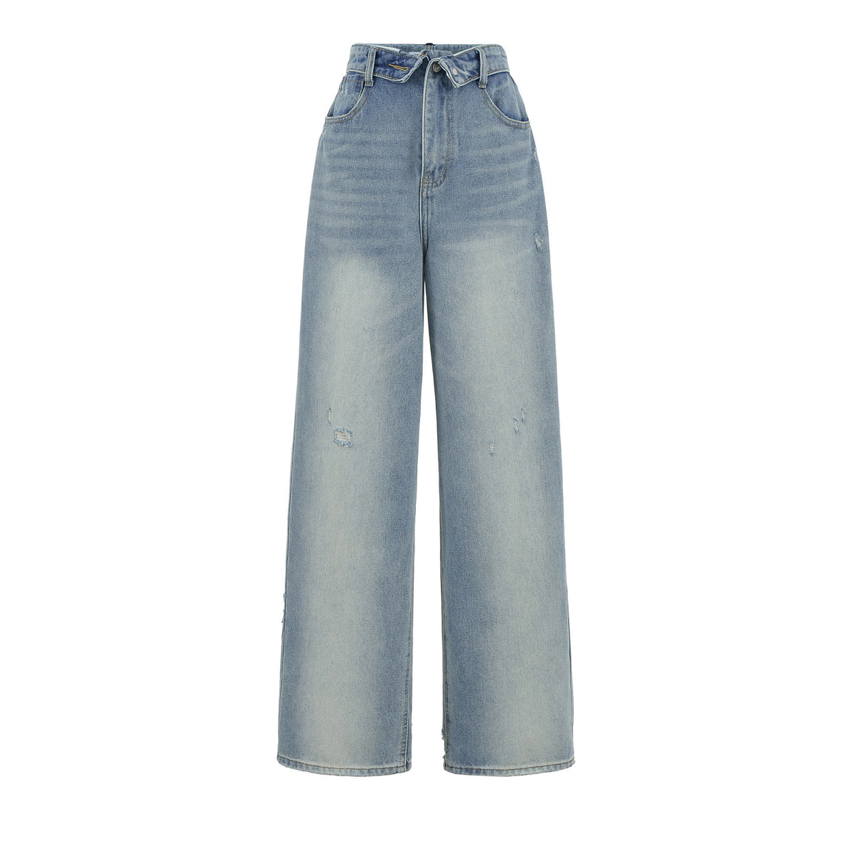 Niche High-waisted Wide-leg Pants With A Curled Hem For Women