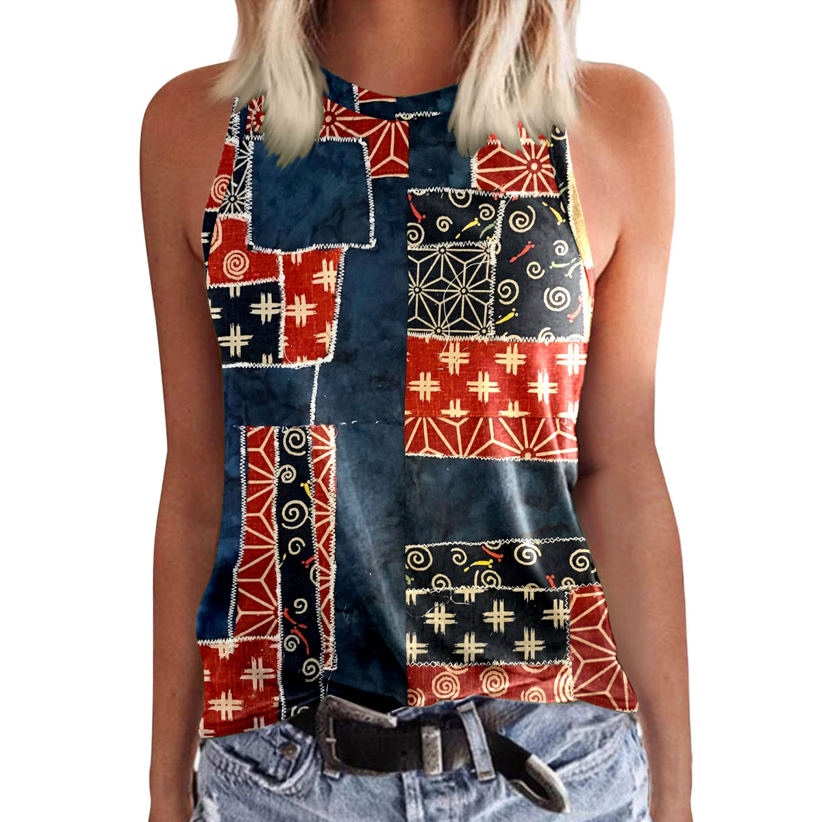 New Womens Crew-neck Tank Top With 3D Digital Print