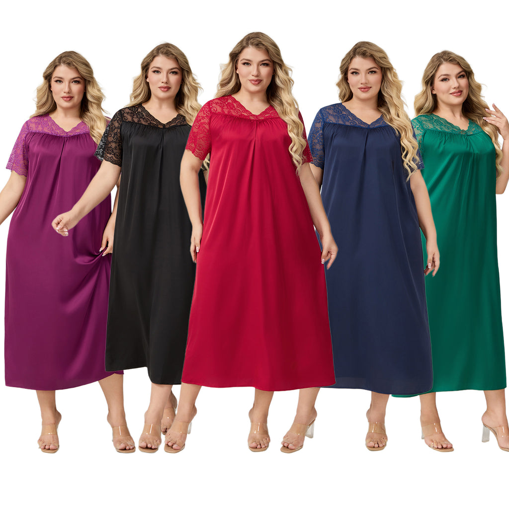 Womens Ice Silk Short-Sleeve Loose Casual Loungewear Dress